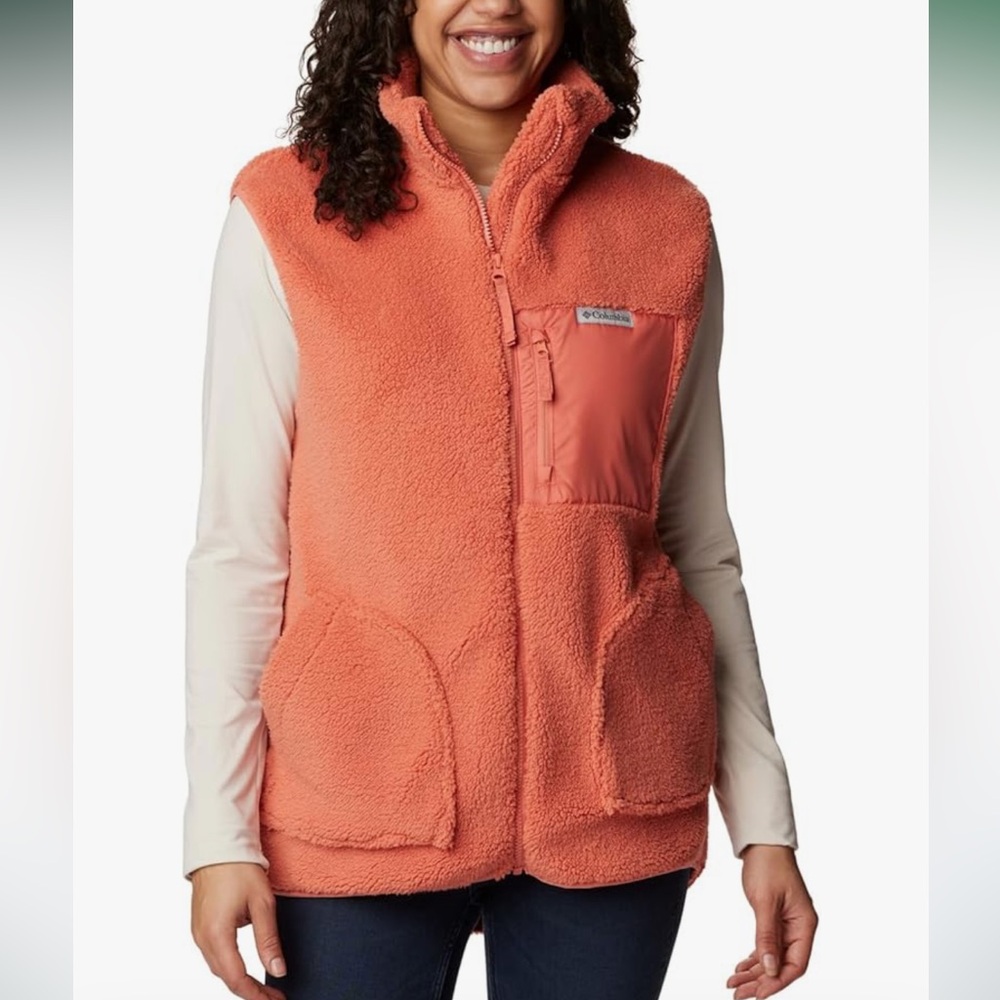 Columbia Faded Peach Fuzzy Fleece Full Zip Holly Hideaway Vest Women’s XL NEW